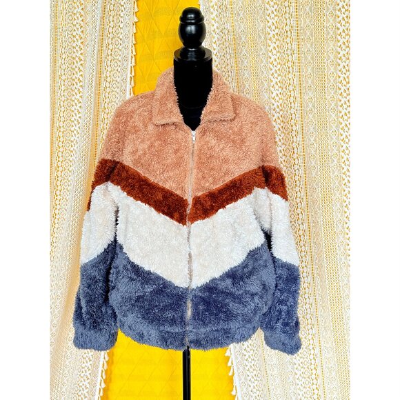 American Threads Fuzzy Chevron Jacket Women's Size M/L Gorpcore - Picture 1 of 11